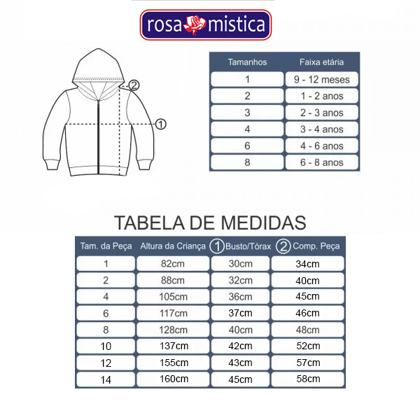 Tabela de medidas Moleton Infantil