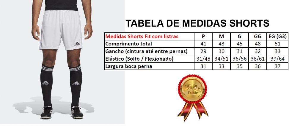 Tabela de medidas shorts