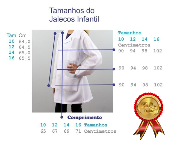 Tabela de medidas Jaleco Infantil feminino