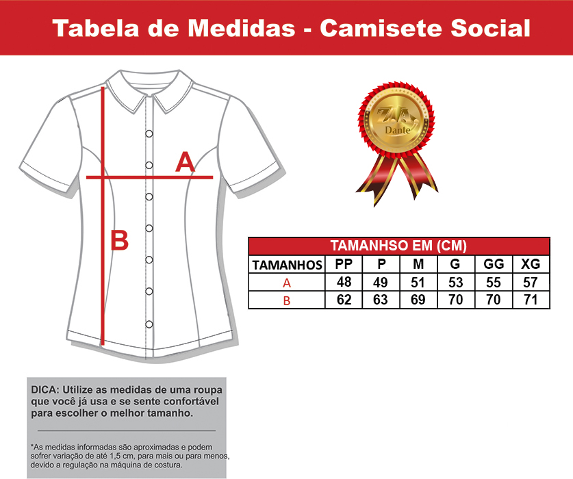 Tabela de medidas camisetes