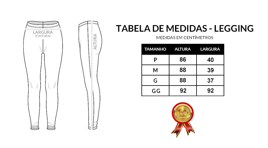 Tabela de medidas Leggin